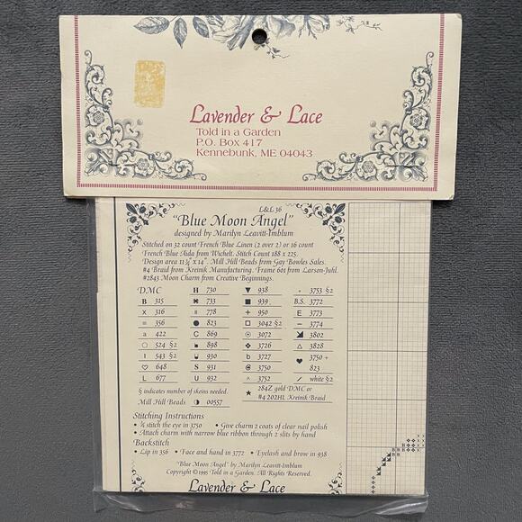 NOS Lavender & Lace Cross Stitch Pattern "Blue Moon Angel" L&L 36 (c 1995) - Picture 2 of 3